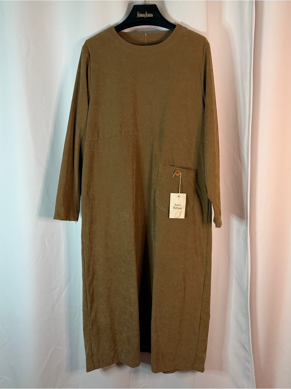 Orvis Olive Brown Long Sleeve Midi Dress with Pocket